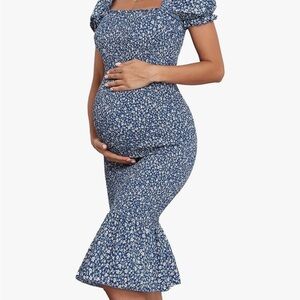 Blue Floral Maternity Dress